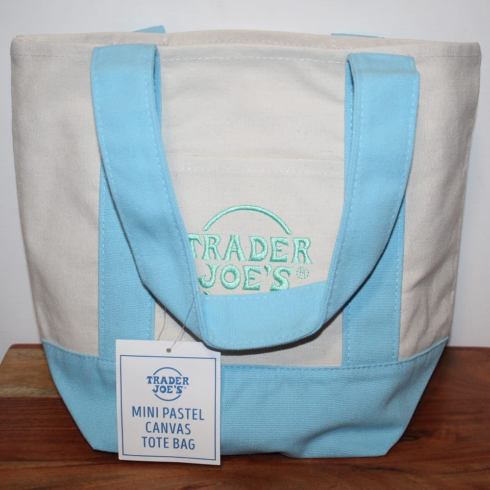 Trader Joe's Pastel Blue and Cream Canvas Tote